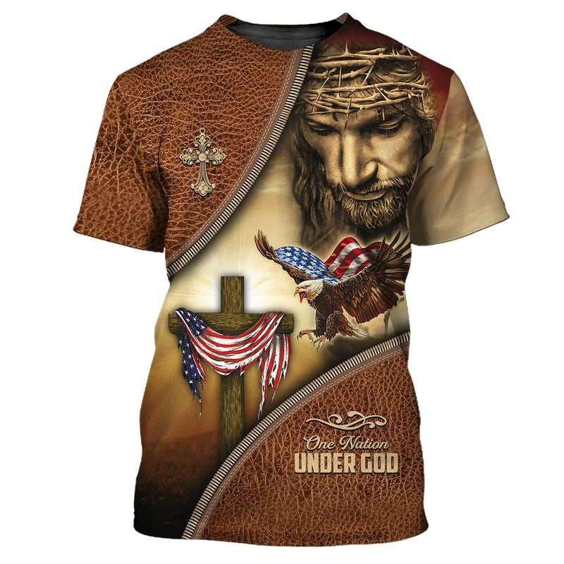Jesus 3D T Shirt/ Eagle American Patriotic Hawaiian Shirts/ One Nation Under God Independence Day 3D Tshirt