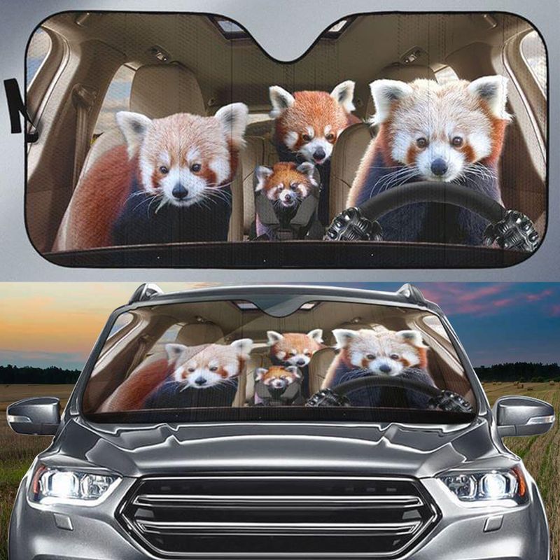 Red Panda Couple Car All Over Printed 3D Sun Shade/ Panda Sunshade Windshield For Auto