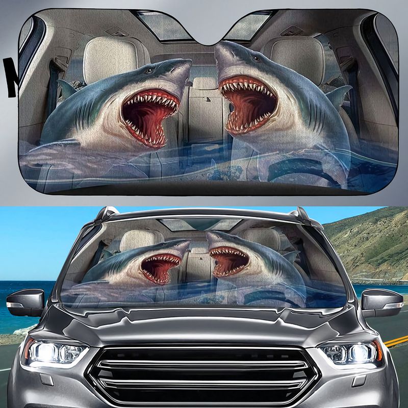 Shark CAR All Over Printed 3D Sun Shade/ Gift For Shark Lovers