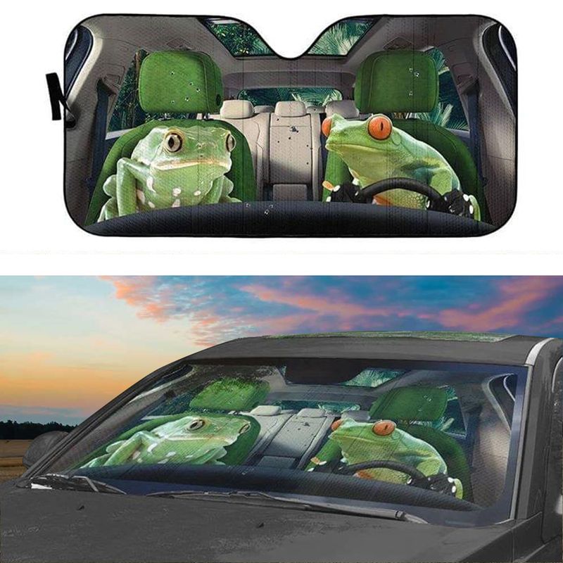 Green Frogs Couple CAR All Over Printed 3D Sun Shade