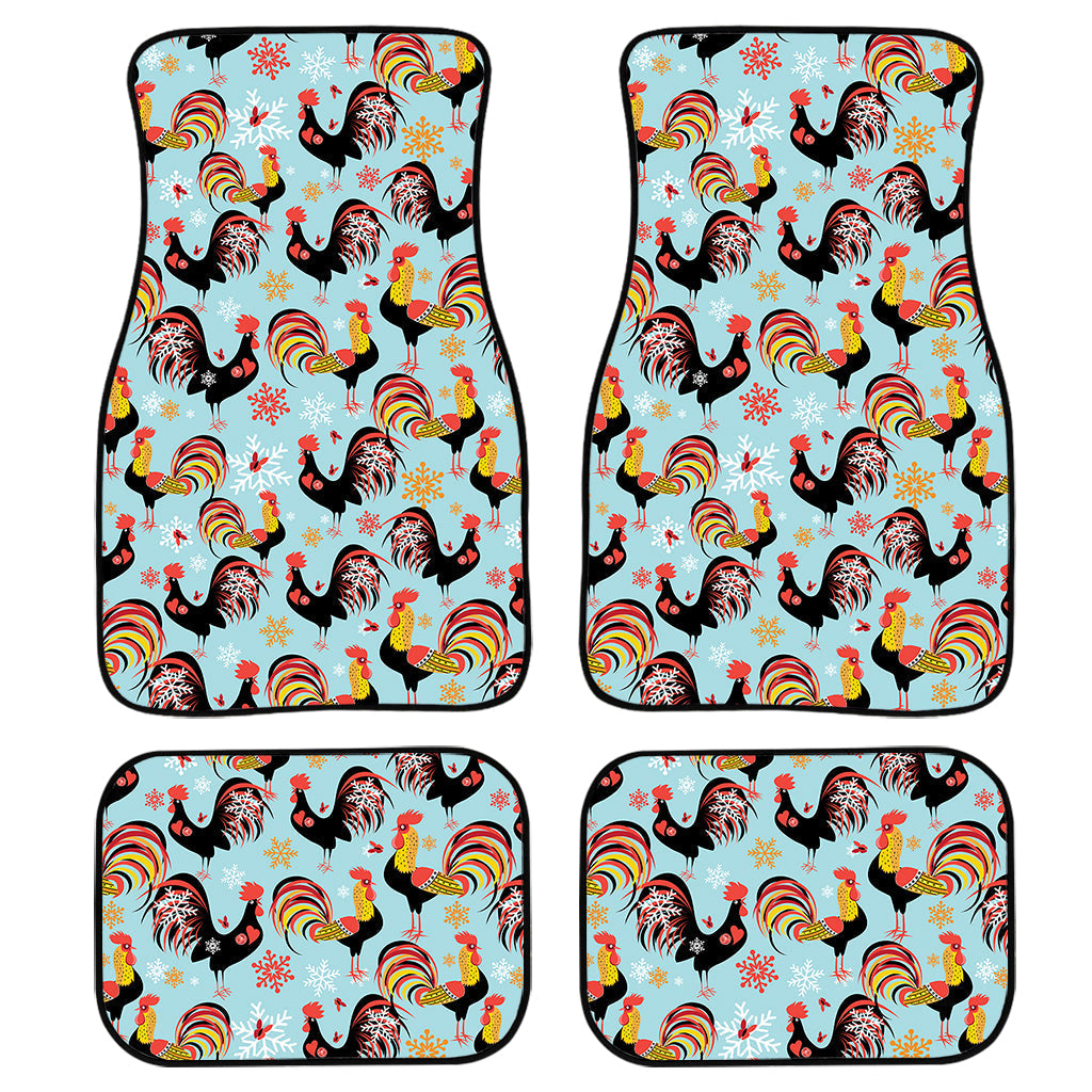 Rooster And Snowflake Pattern Print Front And Back Car Floor Mats/ Front Car Mat