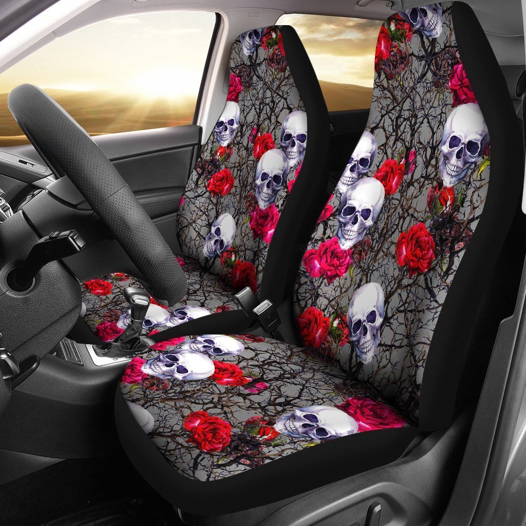 Rose Branch Skull Pattern Print Universal Fit Car Seat Covers
