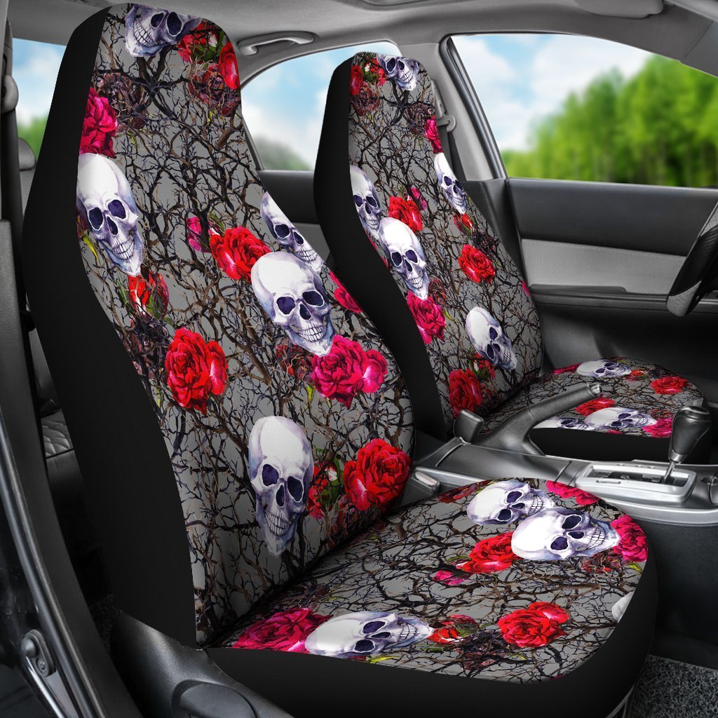 Rose Branch Skull Pattern Print Universal Fit Car Seat Covers