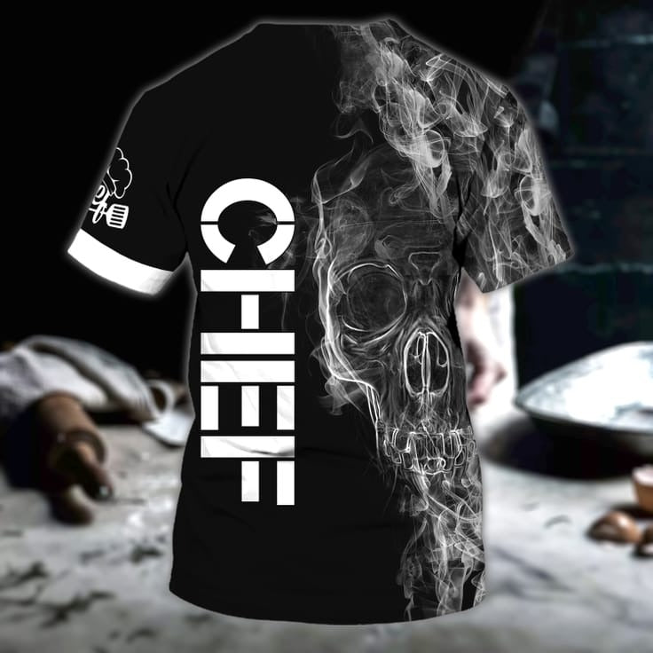 Custom Chef Skull Black 3D Tshirt/ Skull Master Chef Shirts/ Chef Shirt