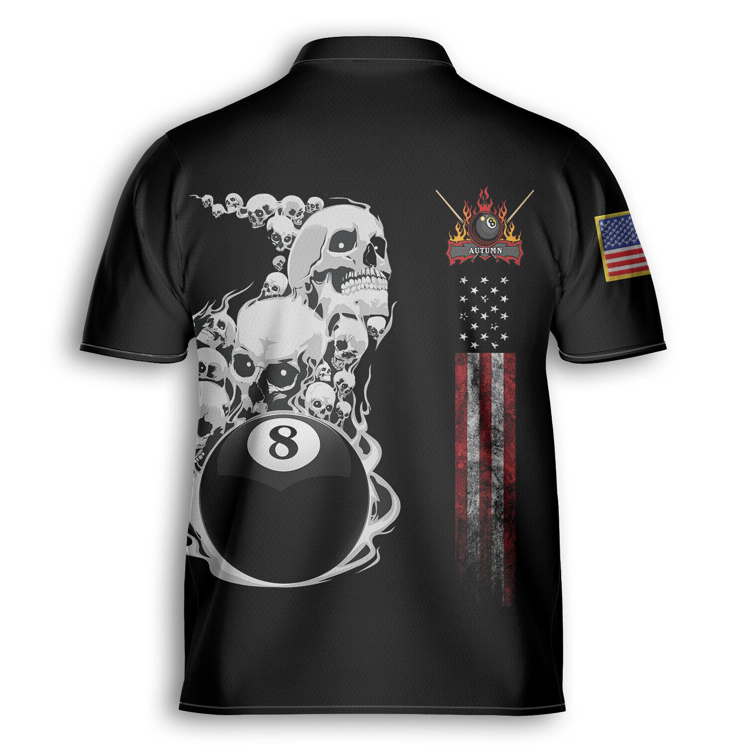 Personalized America Flag Skull Billiard Player AOP Bowling Jersey Shirt Black/ Idea Gift for Billiard Player