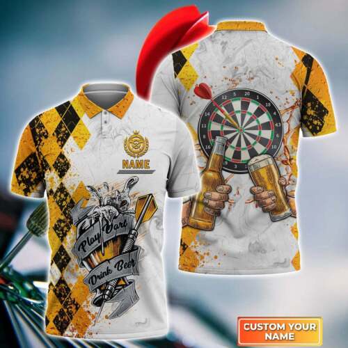 Play Darts Drink Beer 3D Polo Shirt For Darts Player/ Dart Team Shirts/ Polo Shirt