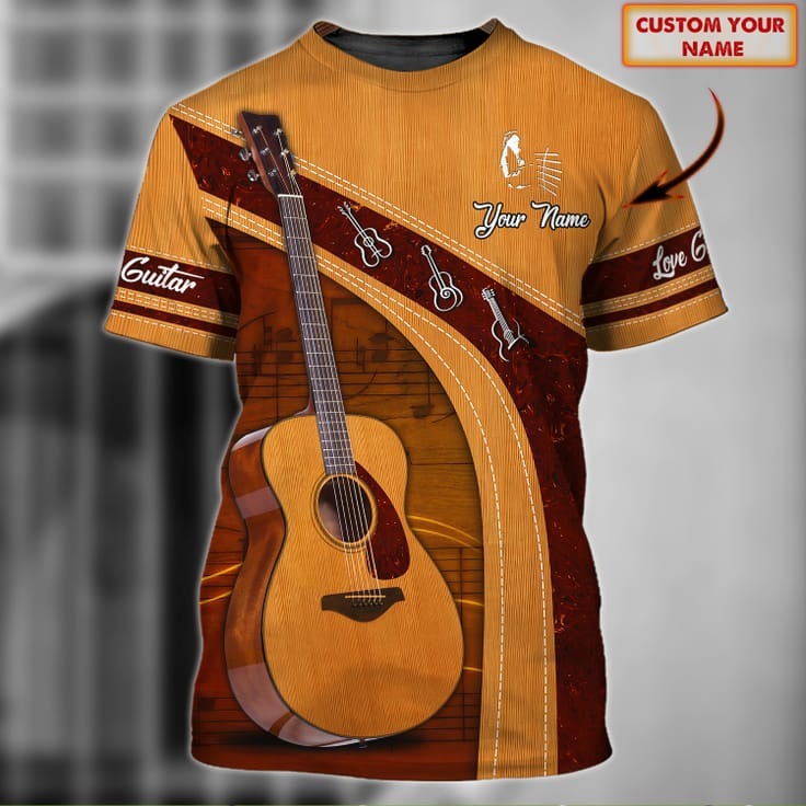 Love Guitar 3D Shirt/ Acoustic Guitar Personalized Name 3D Tshirt