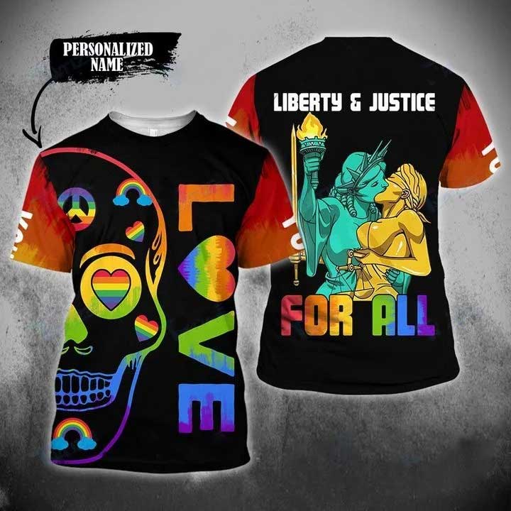Customized Pride 3D T Shirt For Gaymer/ Lgbt Liberty And Justice For All 3D All Over Printed Shirt