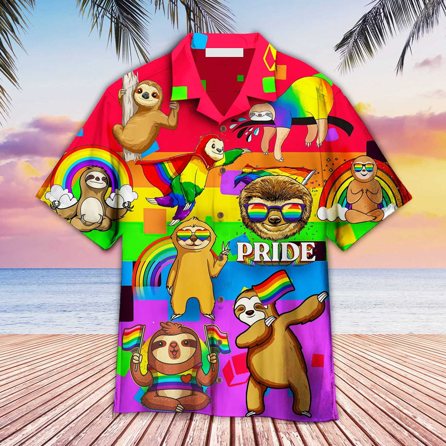 LGBT Aloha Hawaiian Shirts For Summer/ Sloth Rainbow Colorful Hawaiian Shirts/ LGBT Pride Month Aloha Hawaiian Shirts