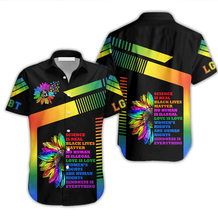 LGBT Aloha Hawaiian Shirts For Summer/ Sunflower Trans Pride Be Kind Rainbow Colorful LGBT Hawaiian Shirts