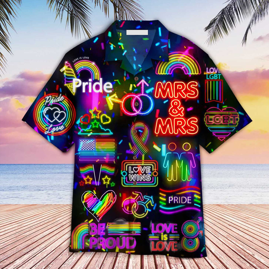 LGBT Aloha Hawaiian Shirts For Summer/ Love Wins Mrs & Mrs Gay Pride Month Colorful Rainbow LGBT Hawaiian Shirts