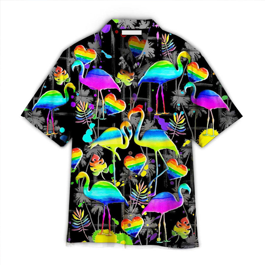 LGBT Flamingo Aloha Hawaiian Shirts For Summer/ Flamingo Pride Happy LGBT Rainbow Colorful Hawaiian Shirts