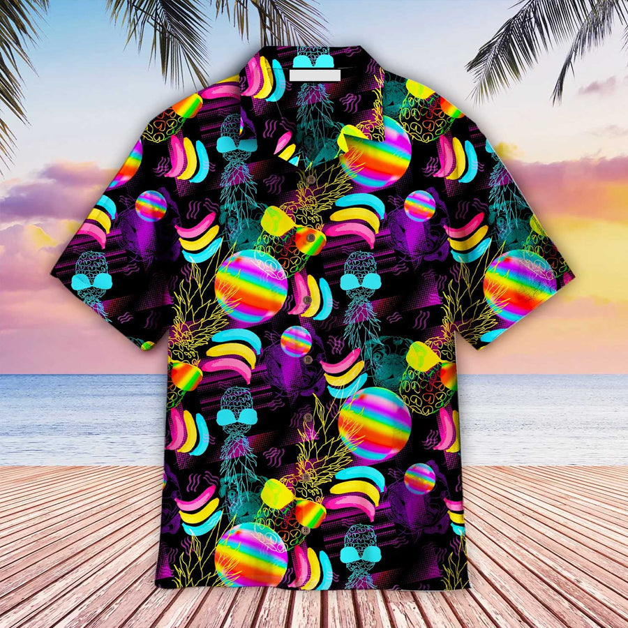 LGBT Aloha Hawaiian Shirts For Summer/ Pineapple Tropical Neon Rainbow Happy LGBT Pride Month Colorful Hawaiian Shirts