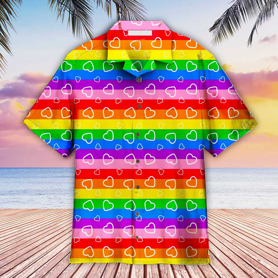 LGBT Aloha Hawaiian Shirts For Summer/ Heart Rainbow Colorful LGBT Pride Aloha Hawaiian Shirts For Men Women
