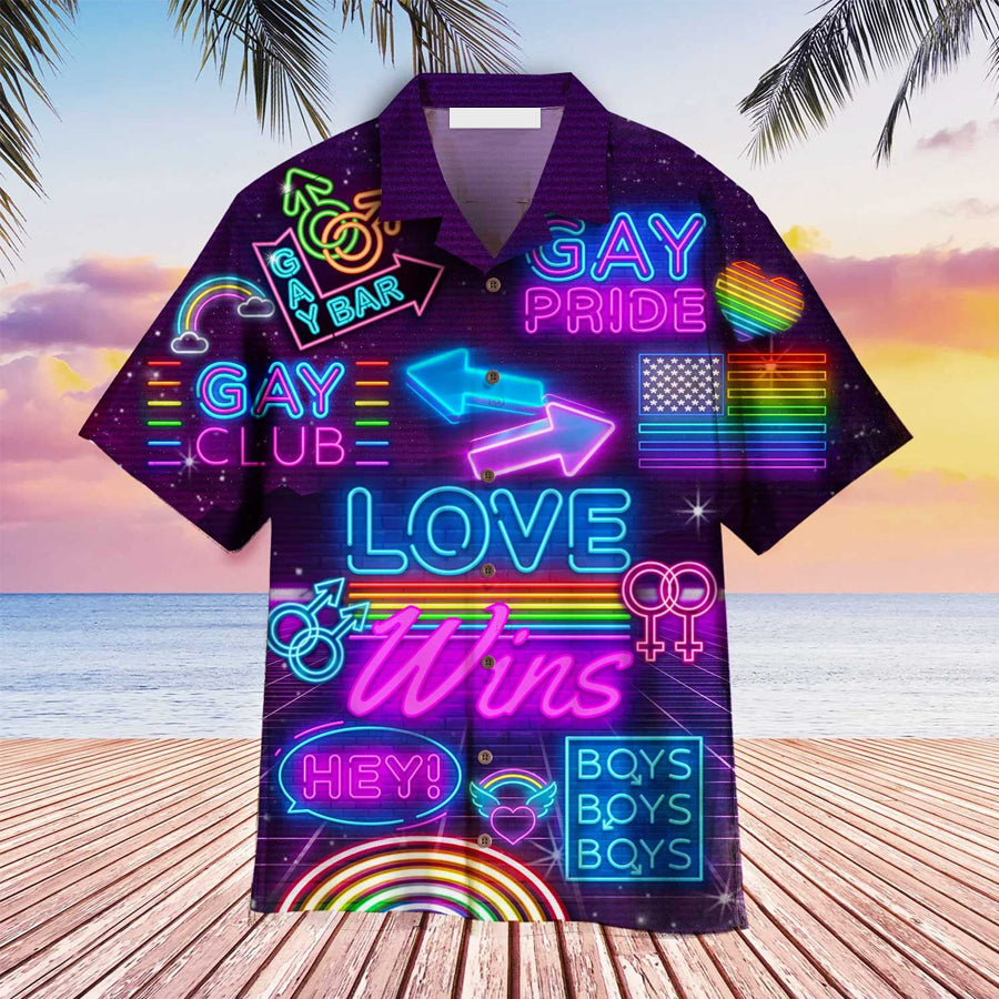 LGBT Aloha Hawaiian Shirts For Summer/ Love Wins Pride Month Rainbow Colorful LGBT Hawaiian Shirts
