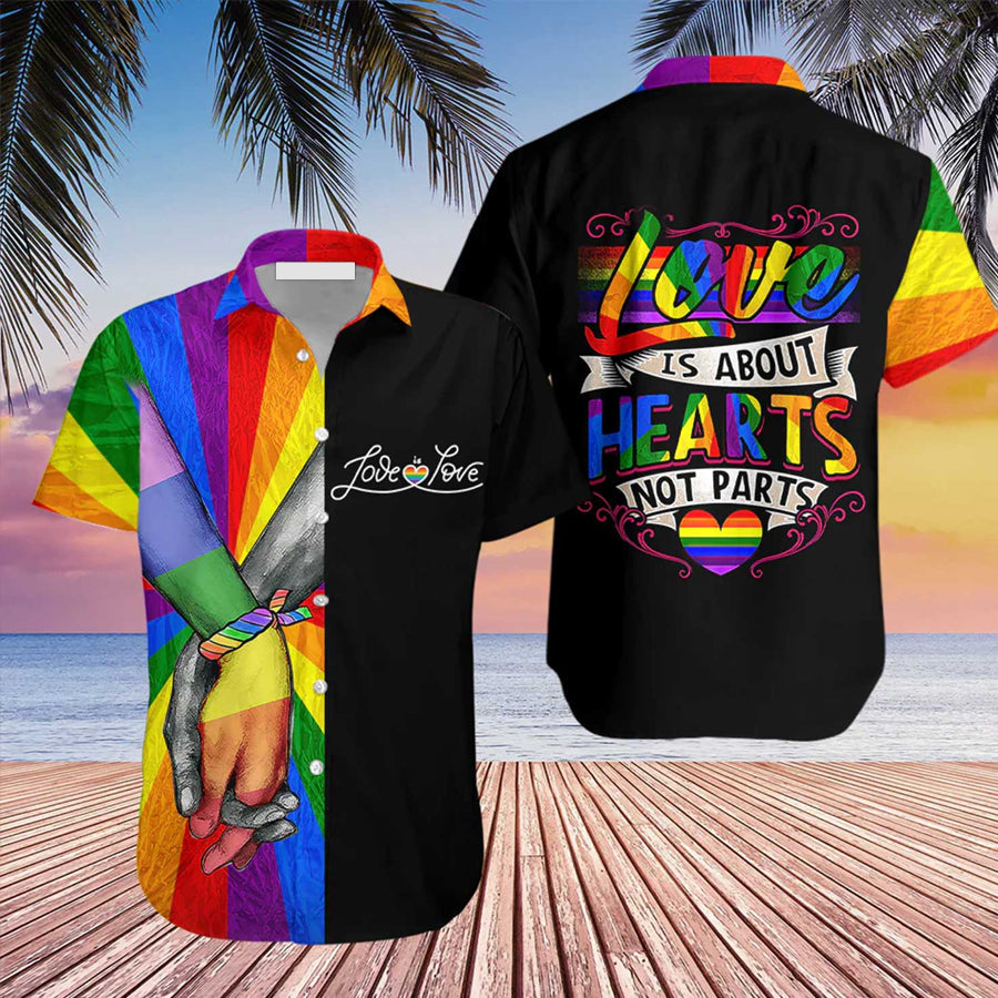 LGBT Aloha Hawaiian Shirts For Summer/ Hold Hands Colorful Rainbow LGBT Hawaiian Shirts/ Gift For Gaymer And Lesbian
