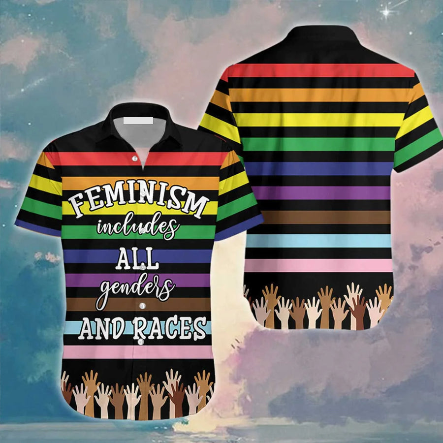 LGBT Aloha Hawaiian Shirts For Summer/ Feminism Happy LGBT Pride Month Colorful Rainbow Hawaiian Shirts