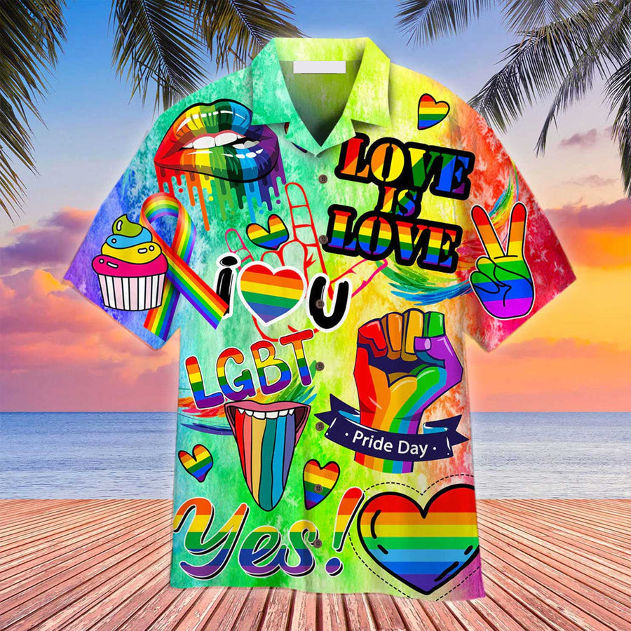 LGBT Aloha Hawaiian Shirts For Summer/ Love Is Love LGBT Month Rainbow Colorful LGBT Aloha Hawaiian Shirts