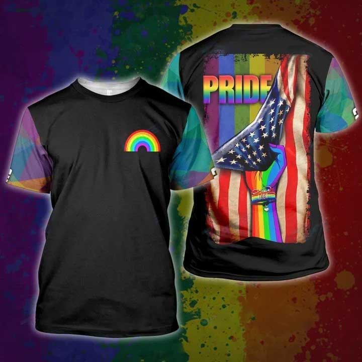 Personalized Lgbt Pride America Flag 3D t shirt/ Rainbow 3D shirt for Ally/ Ally pride shirt