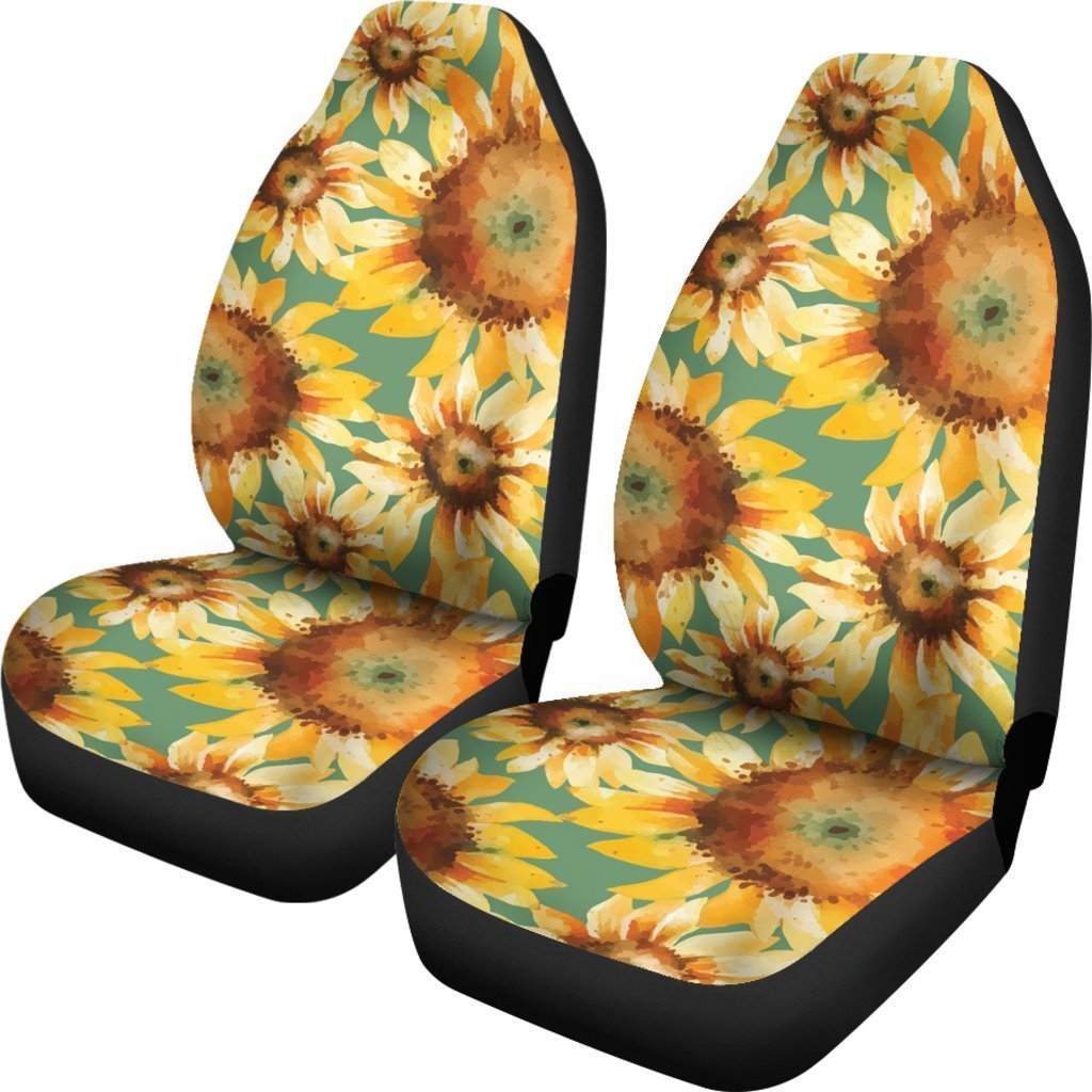 Sage Watercolor Sunflower Pattern Print Universal Fit Car Seat Covers