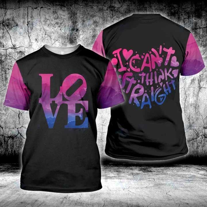 Bi Pride 3D Shirt/ Heart Lgbt I Can''t Think Straight Bisexual 3D All Over Printed Shirt/ Lesbian 3D Tshirt