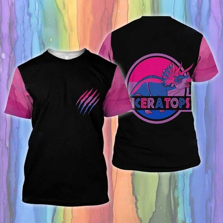 Bi Pride 3D Tshirt/ Lgbt Dinosaur Bisexual Biceratops 3D All Over Printed Shirt/ Bisexual Shirt