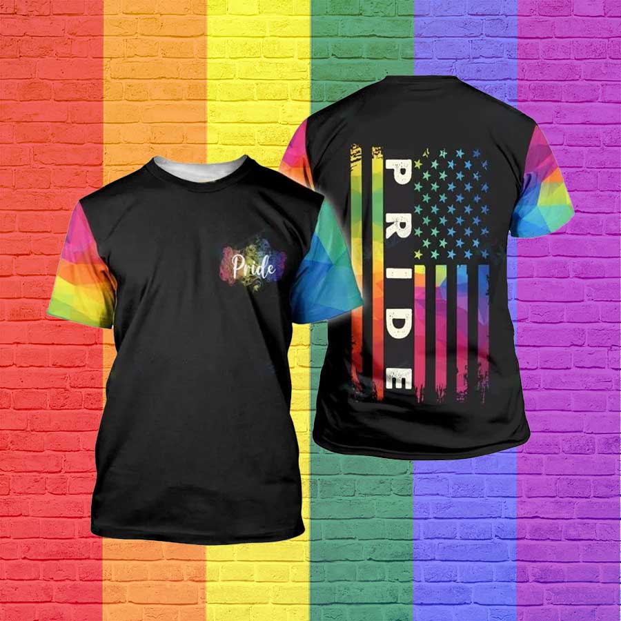 Lgbt Rainbow Color Pride 3D Shirt In Usa Flag Background/ Pride Support Lgbt 3D Tee Shirt