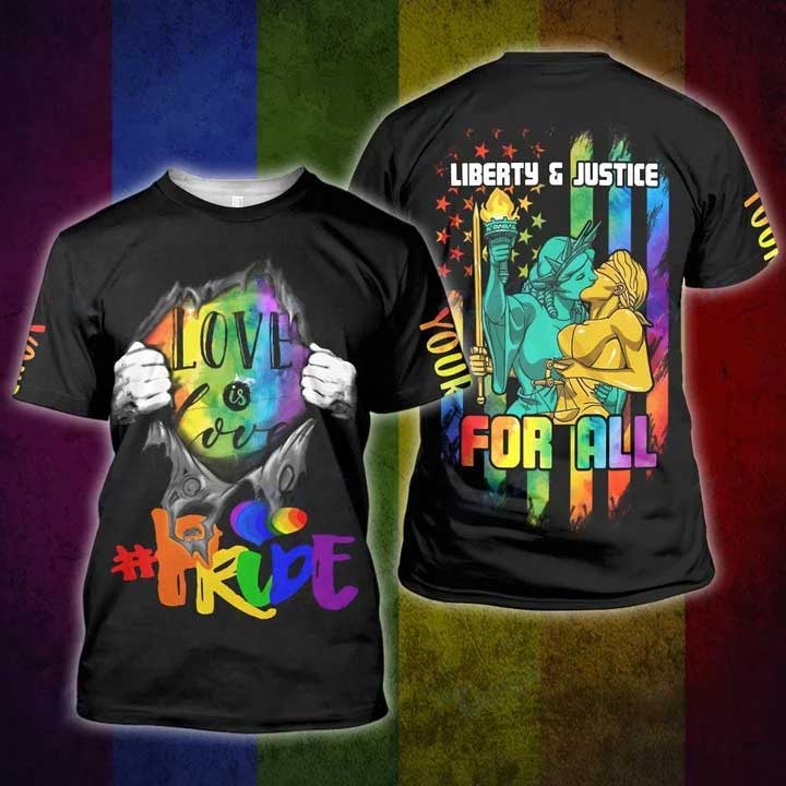 Personalized Pride Shirt/ Liberty And Justice For All 3D All Over Printed Shirt/ Gift For Gay Friend