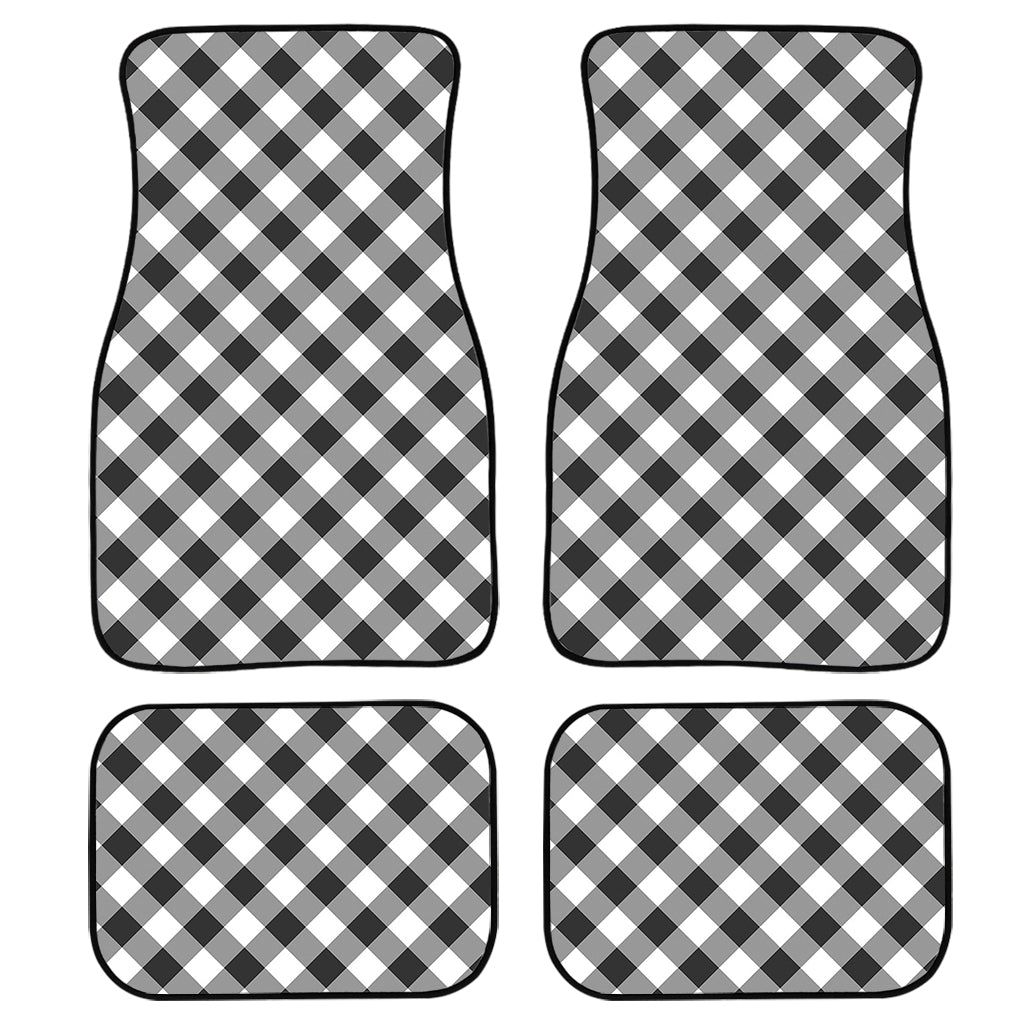 Shadow Grey And White Gingham Print Front And Back Car Floor Mats/ Front Car Mat