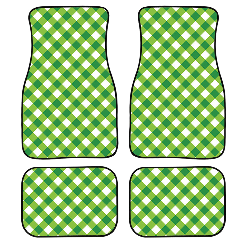 Shamrock Green And White Gingham Print Front And Back Car Floor Mats/ Front Car Mat