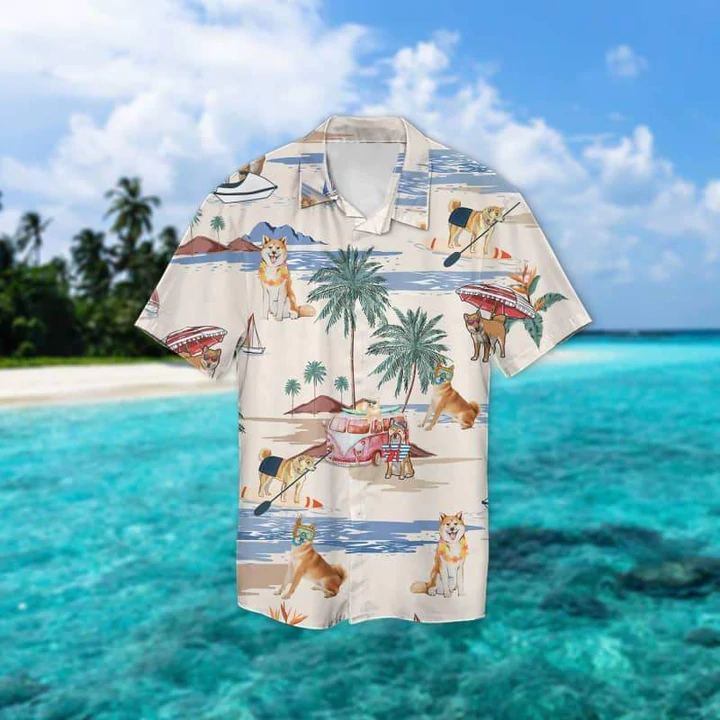 Shiba Inu Summer Beach Hawaiian Shirt/ Hawaiian Shirts for Men Short Sleeve Aloha Beach Shirt