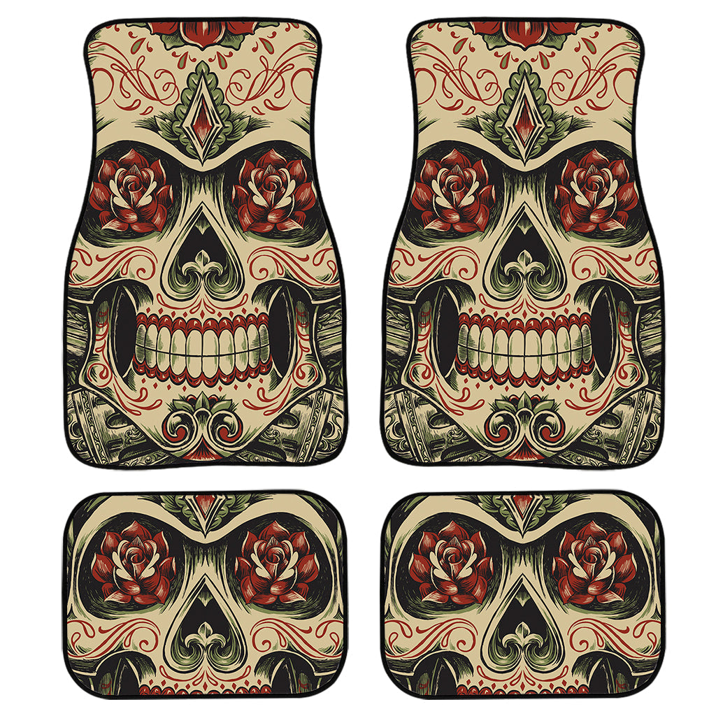 Skull And Roses Tattoo Print Front And Back Car Floor Mats/ Front Car Mat