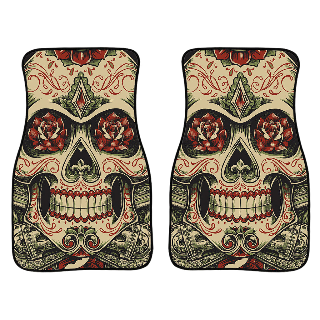 Skull And Roses Tattoo Print Front And Back Car Floor Mats/ Front Car Mat