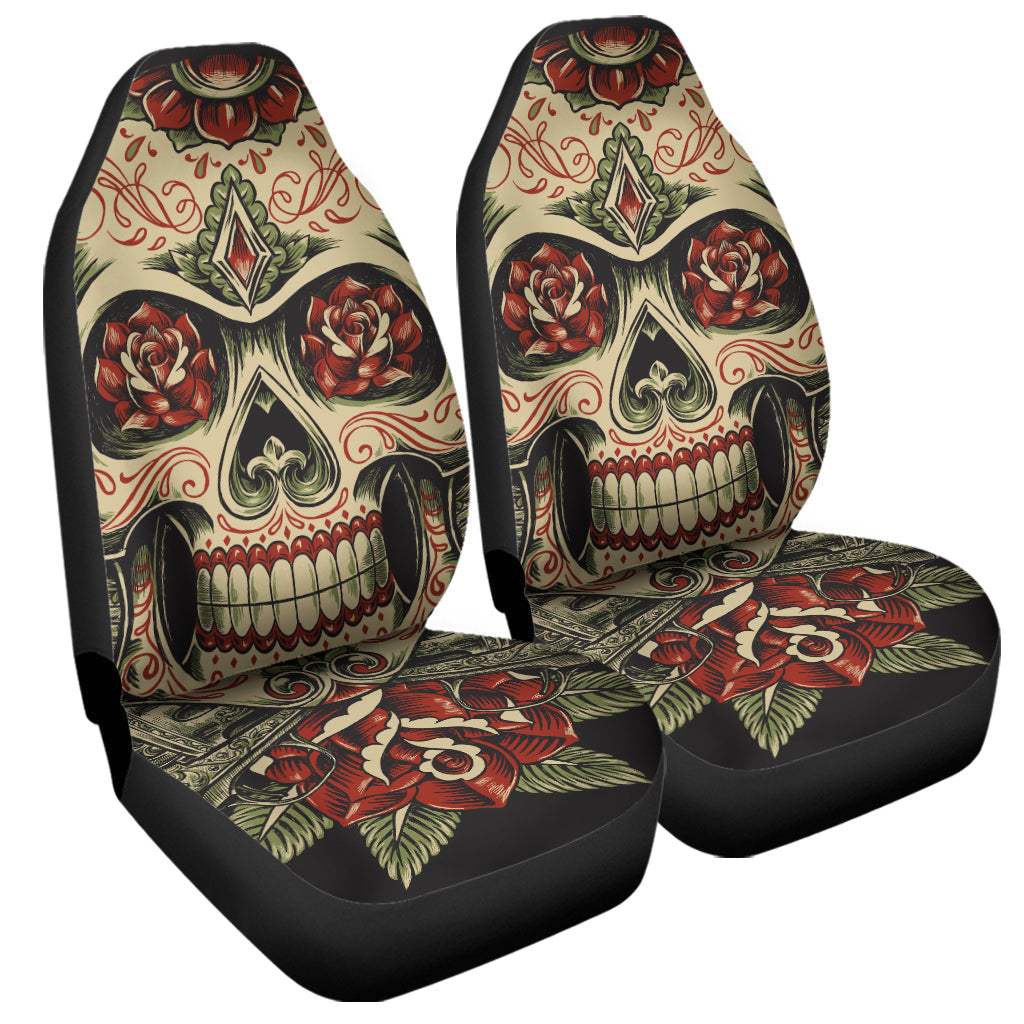 Skull And Roses Tattoo Print Universal Fit Car Seat Covers