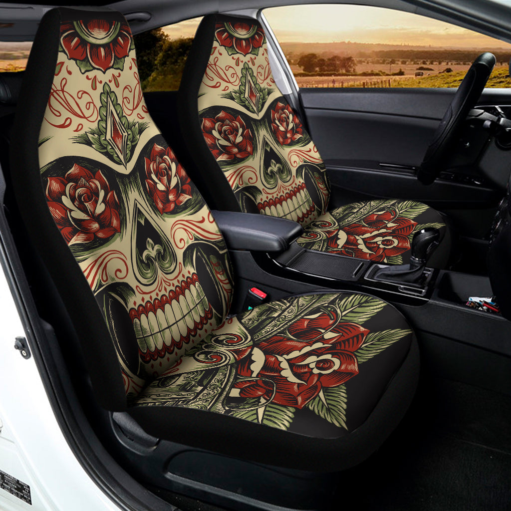Skull And Roses Tattoo Print Universal Fit Car Seat Covers