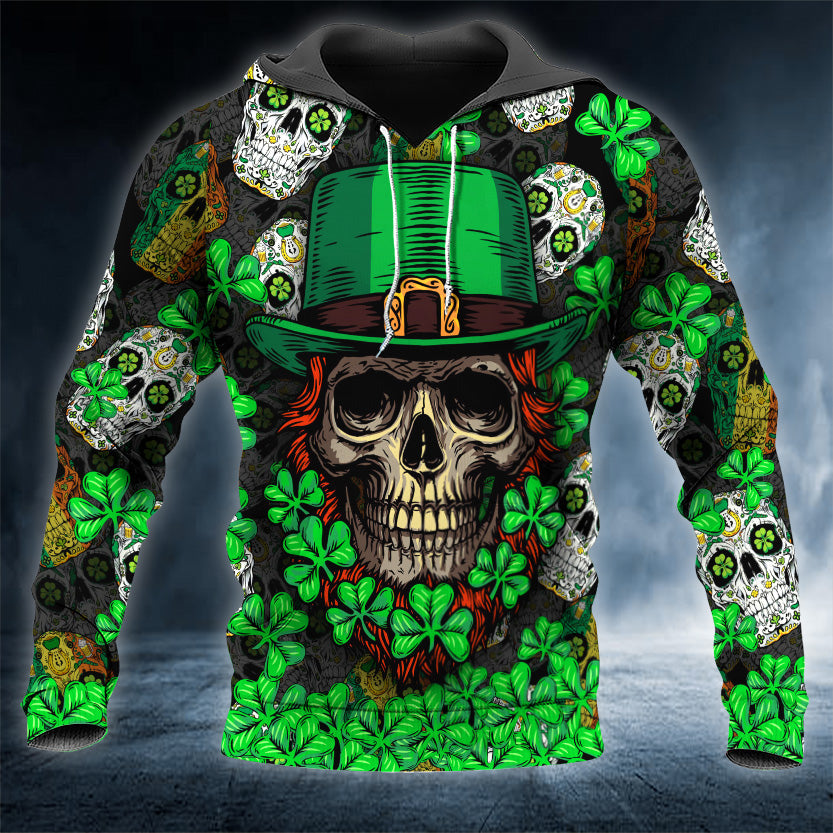Fluky Saint Patrick''s Day Skull 3D Printed Shirt/ Skull Shamrock Shirt/ Skull Shirt