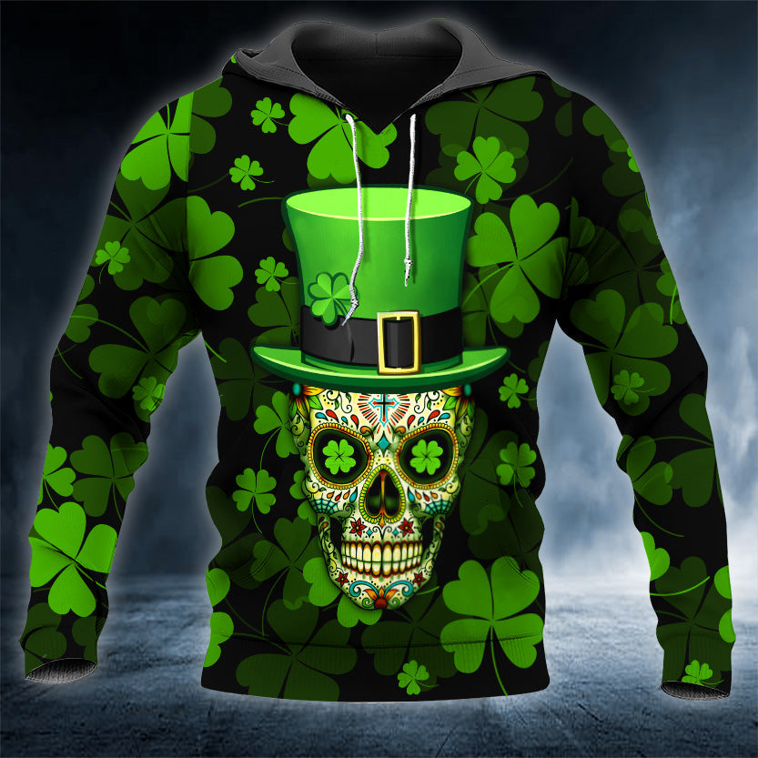 Funny 4-Leaf Clover Patrick''s Day Sugar Skull 3D Printed Shirt/ Hoodie/ Zip Hoodie For Men Women