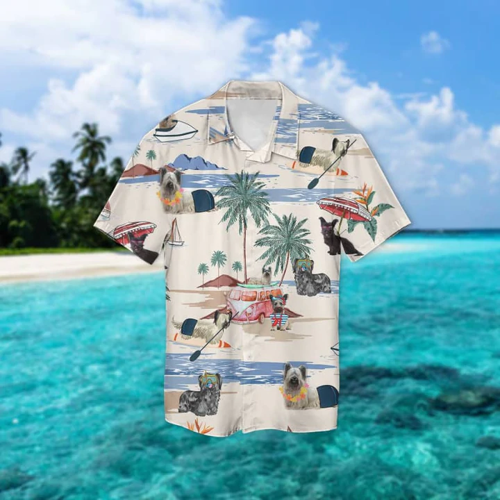 Skye Terrier Summer Beach Hawaiian Shirt/ Hawaiian Shirts for Men Short Sleeve Aloha Beach Shirt