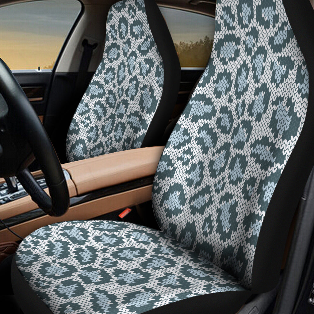 Snow Leopard Knitted Pattern Print Universal Fit Car Seat Covers
