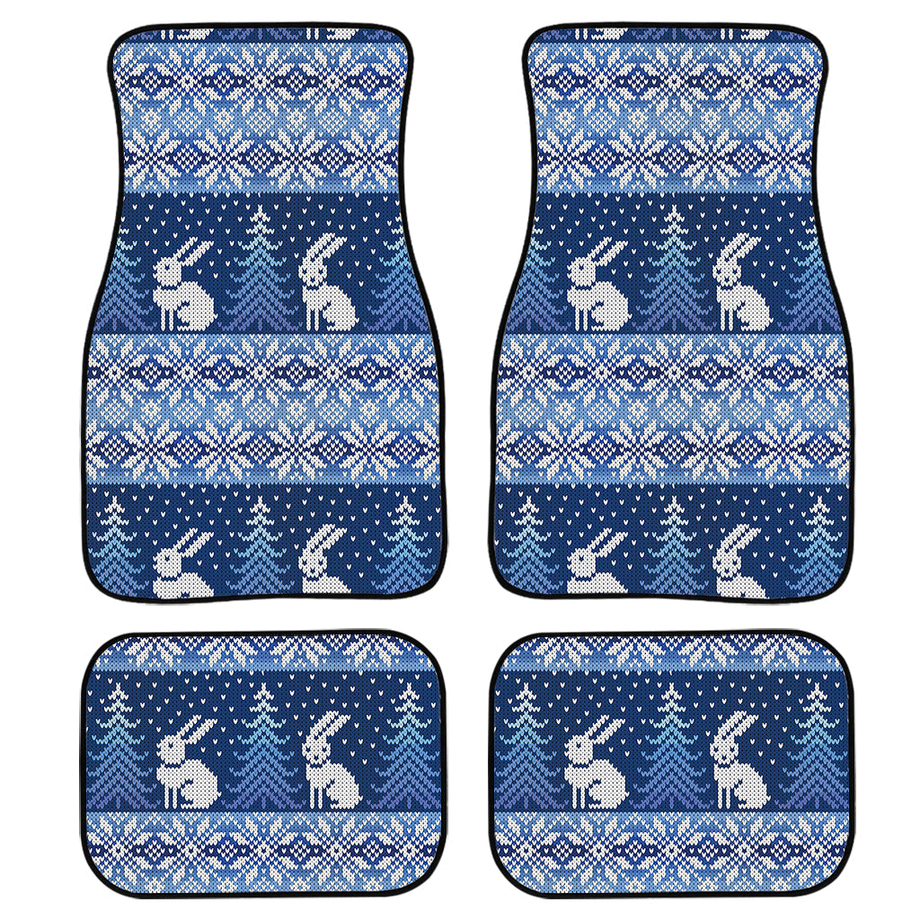 Snow Rabbit Knitted Pattern Print Front And Back Car Floor Mats/ Front Car Mat
