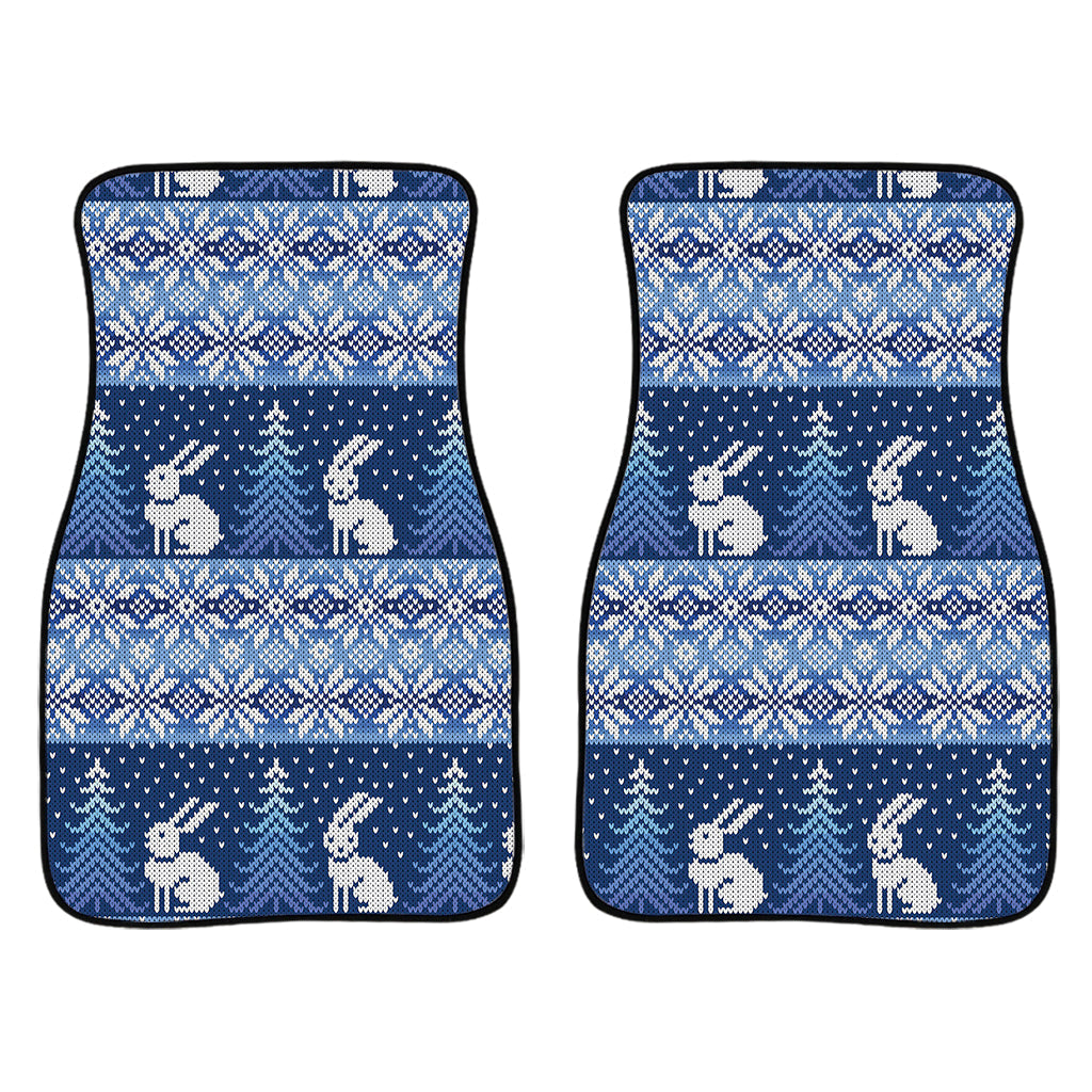 Snow Rabbit Knitted Pattern Print Front And Back Car Floor Mats/ Front Car Mat