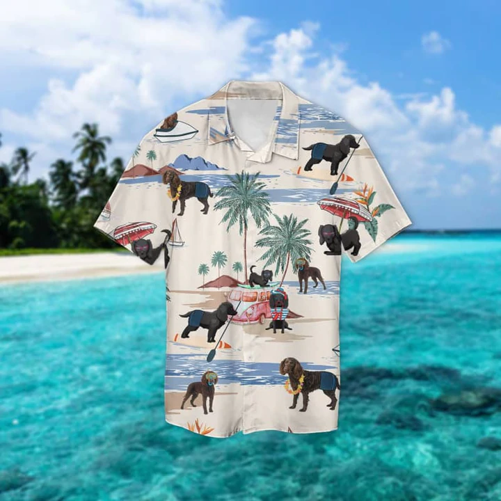 Spanish Water Dog Summer Beach Hawaiian Shirt/ Hawaiian Shirts for Men Short Sleeve Aloha Beach Shirt