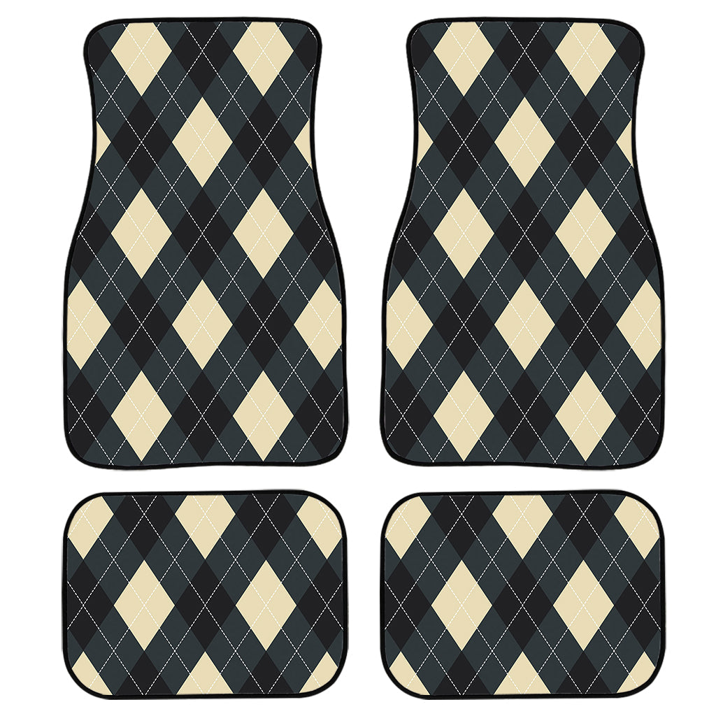 Spruce Blue And Beige Argyle Print Front And Back Car Floor Mats/ Front Car Mat