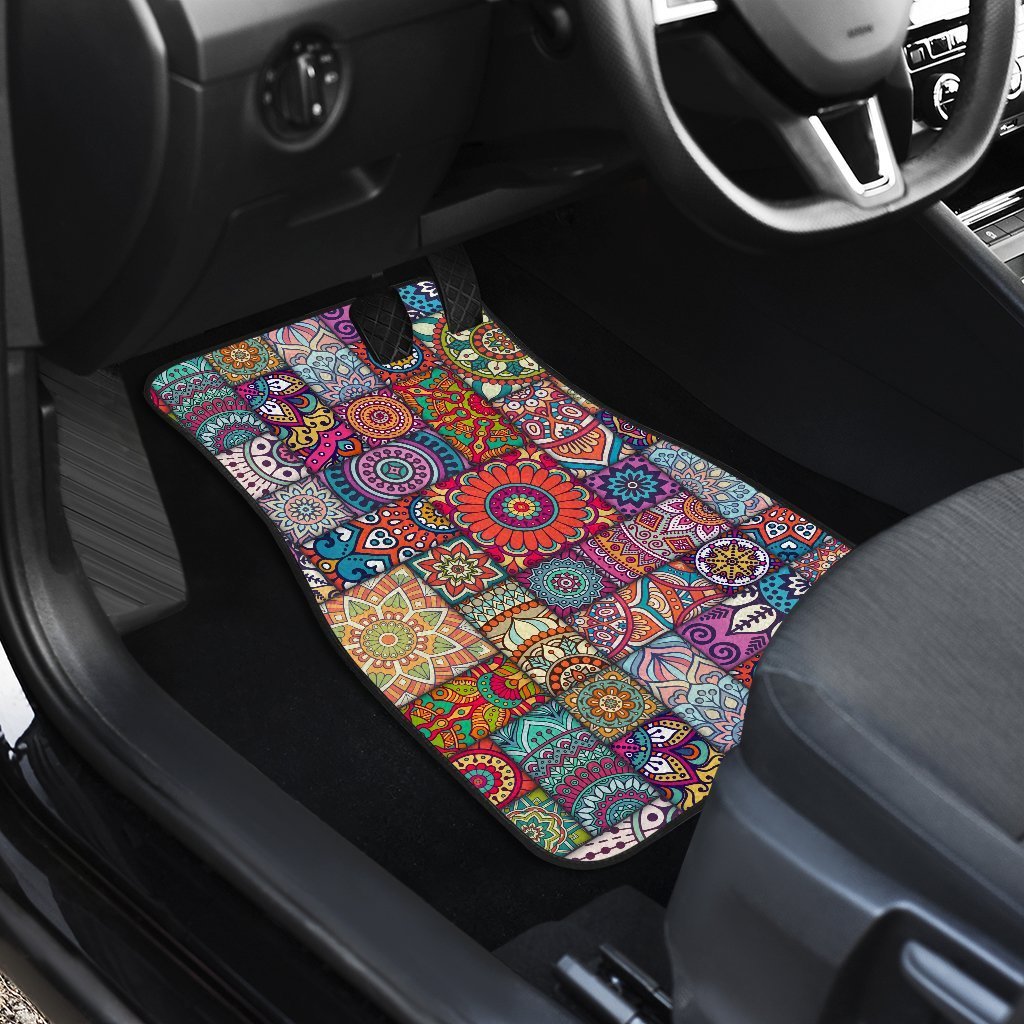 Square Bohemian Mandala Patchwork Print Front And Back Car Floor Mats/ Front Car Mat