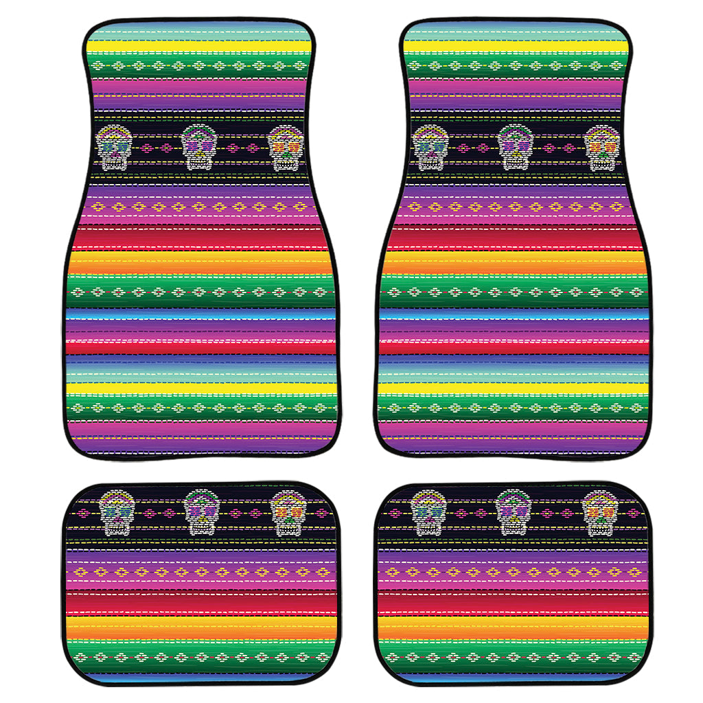 Sugar Skull Mexican Serape Pattern Print Front And Back Car Floor Mats/ Front Car Mat