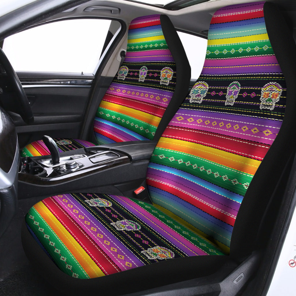 Sugar Skull Mexican Serape Pattern Print Universal Fit Car Seat Covers