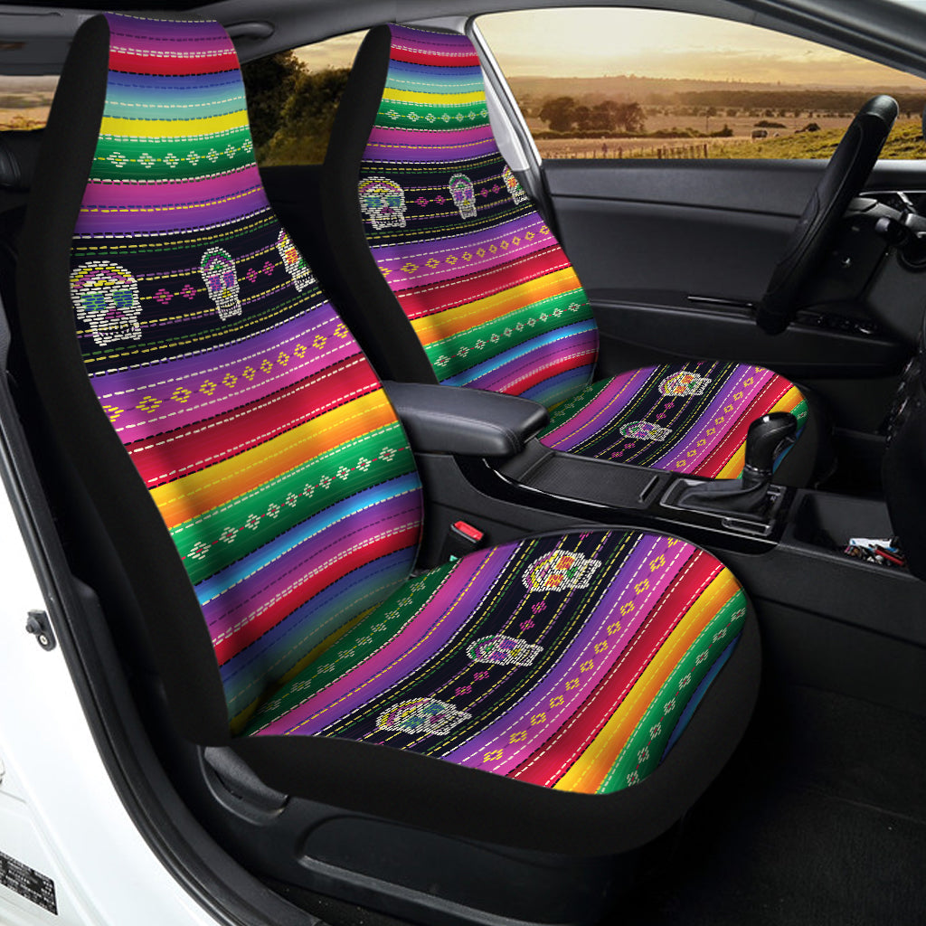 Sugar Skull Mexican Serape Pattern Print Universal Fit Car Seat Covers