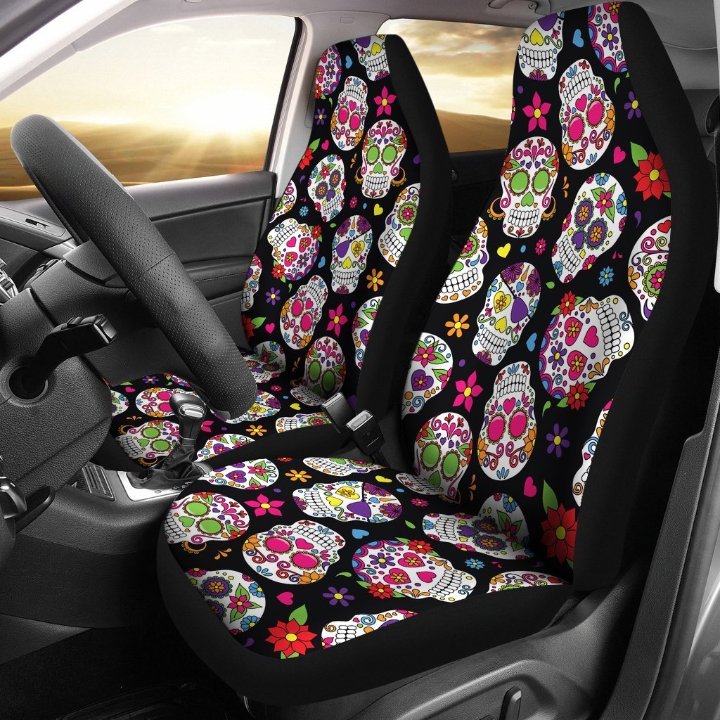 Sugar Skull Pattern Print Universal Fit Car Seat Covers