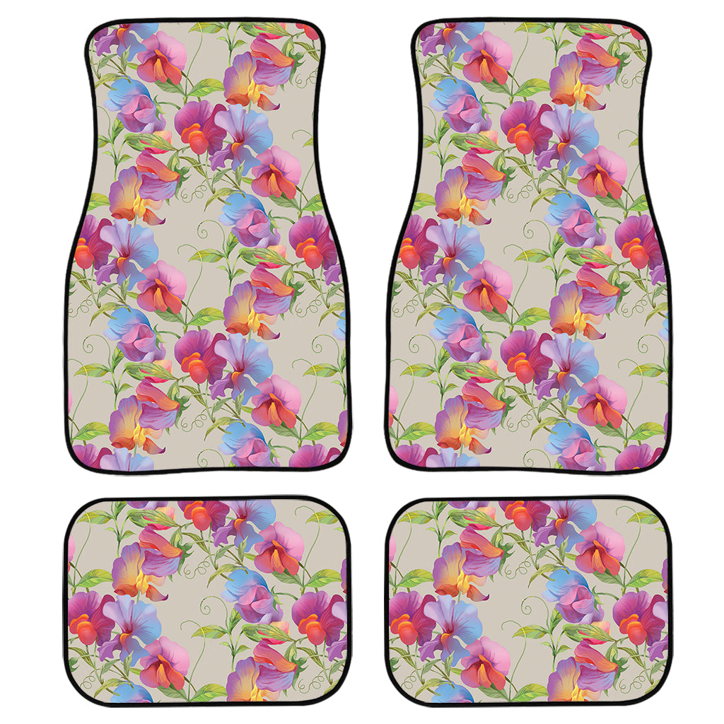 Sweet Pea Flower Pattern Print Front And Back Car Floor Mats/ Front Car Mat