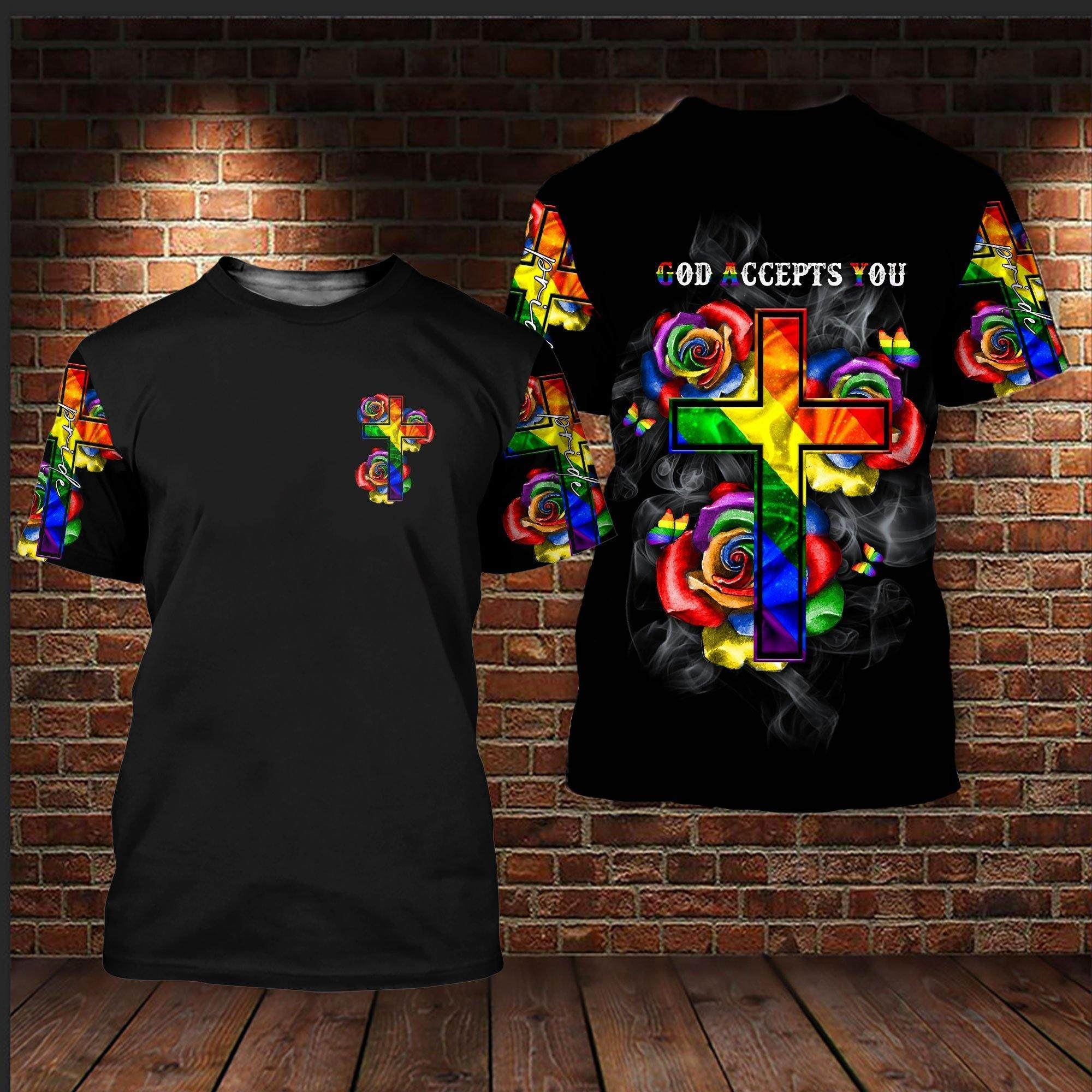 Pride Shirt For Gay/ God Accepts You In Rose Background/ Gift For Gay Man